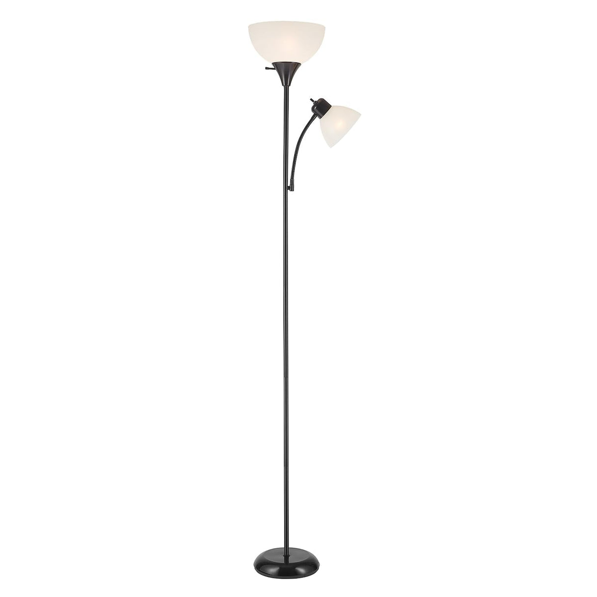 Globe Electric 67135 72" Floor Lamp with Adjustable Reading Light, Bright, Easy-to-Assemble Torchiere for Bedroom, Living Room & Office - Space-Saving Slim Design