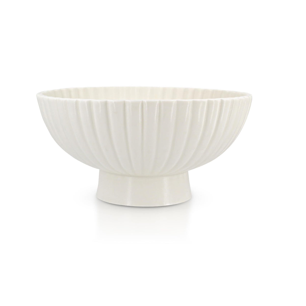 Modern 8 Inch White Ceramic Fruit Bowl - Small Footed Pedestal Fruit Bowl for Kitchen Counter, Farmhouse Chic Centerpiece for Dining Coffee Table & Home Decor,Key Ruffle Bowl for Entryway Table 