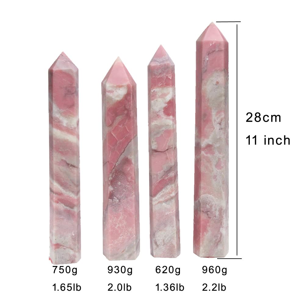 Large Pink Opal Stone Crystal Tower Big Wand Obelisk Healing Crystal Point Faceted Prism Figurine Meditation Therapy Home Decor (1.9-2.4LB)