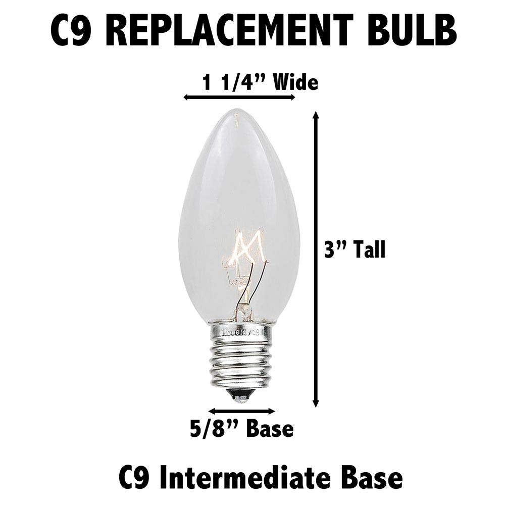 Novelty Lights Incandescent Christmas Replacement Bulbs - Indoor/Outdoor Individual Bulbs for Christmas Tree, Display, & More - C9/E17 Intermediate Base, 7 Watt Lights (Red, 25 Pack)
