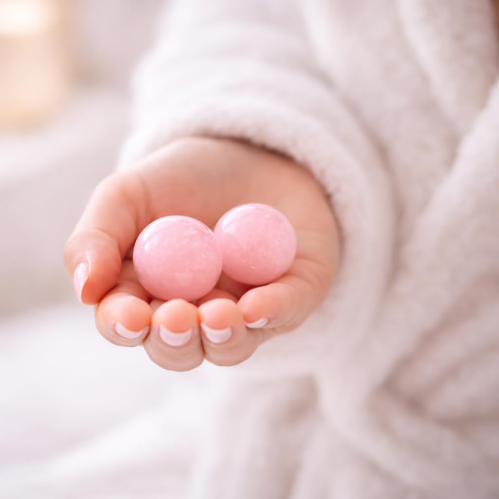 Rose Quartz Crystal Balls Set of 2, Natural Pink Gemstone Spheres for Mindfulness, Balance and Emotional Harmony, Non-drilled Large - Polar Jade