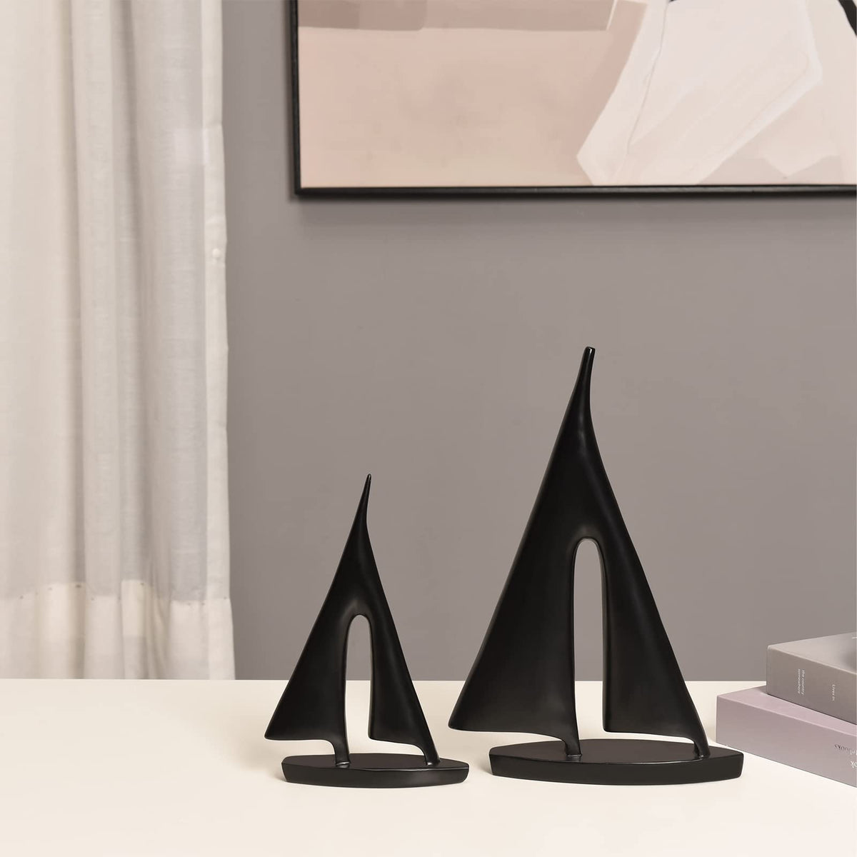 Saysmile Modern Sculptures Home Decor, Sailboat Decor Ornament, Boat Decorations Statue Decor, Art Sculptures and Statues, Sailboat Gifts Home Office Bathroom Shelf Decor (Black-2 Pack)