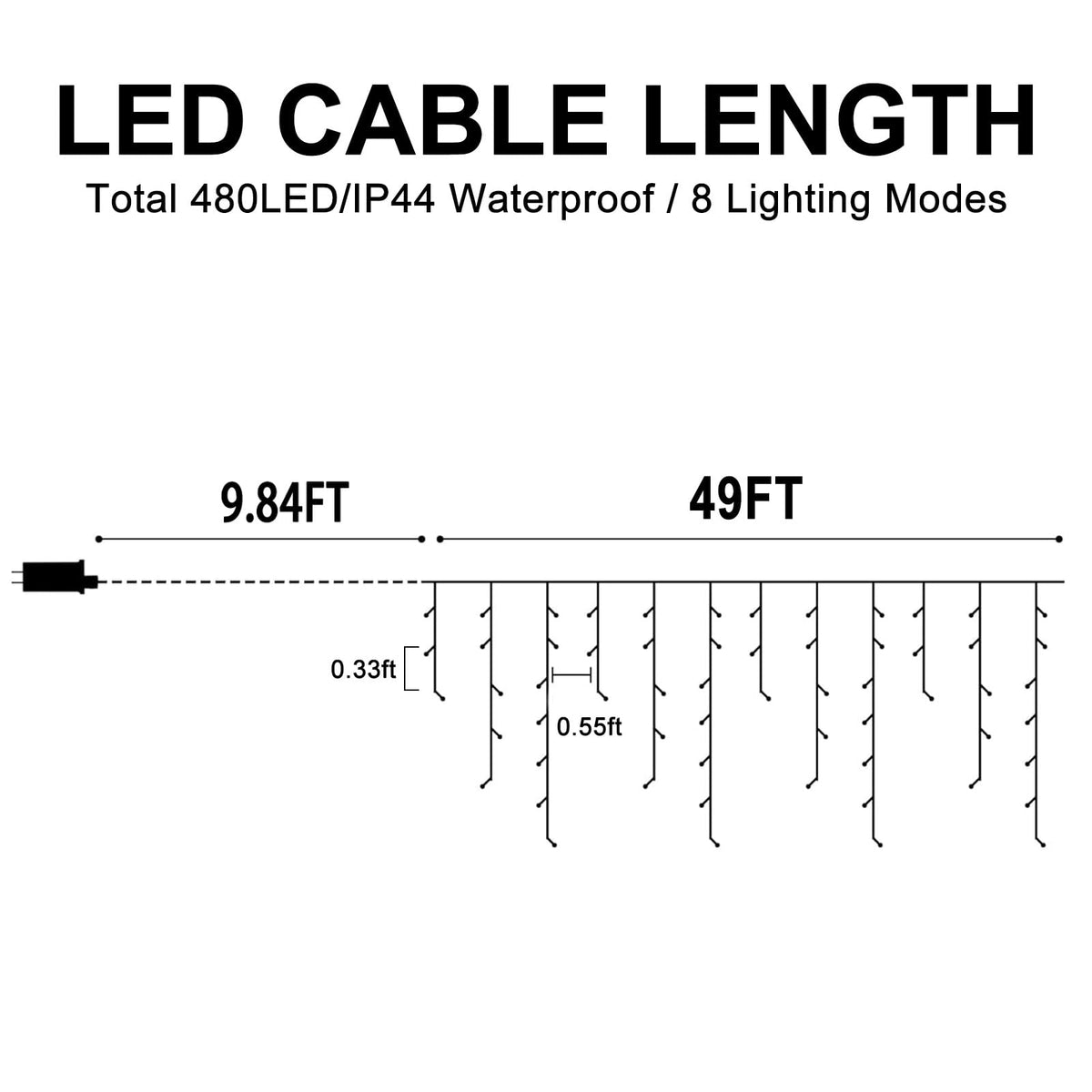 Heceltt White Christmas Lights Outdoor, 49FT 480 LED Ice Lights for Outside with 90 Drops Clear Wire 8 Modes Timer, Plug in Waterproof for Holiday Eaves Yard Roof Party Christmas Decoration