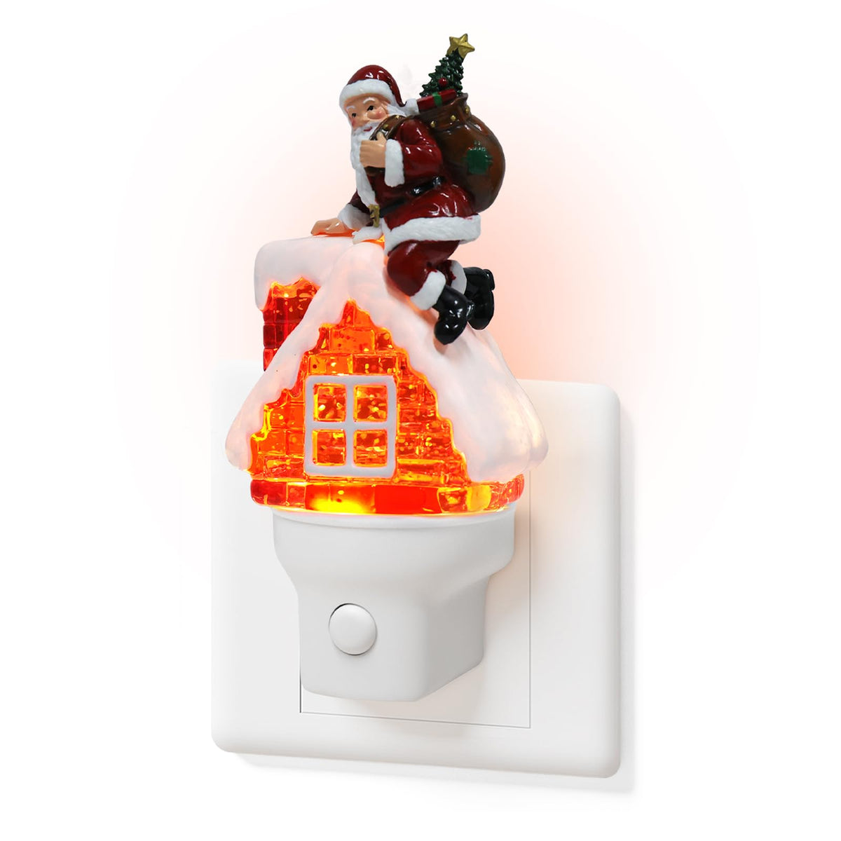 Christmas Santa Night Light Plug into Wall Glitter Water Nightlight with USB/Outlet Options, Christmas Decorative Nightlight for Bedroom Kitchen Nursery Hallway Holiday Decorations Gifts (Santa)