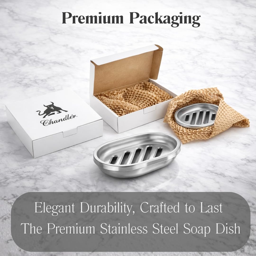 Chandler Stainless Steel Soap Dish for Shower & Bathroom Sink β Heavy Duty Metal Soap Holder, Hanging Soap Holder, Brushed Nickel Soap Dish with Drainage, Anti-Rust Stainless Steel Soap Bar Holder