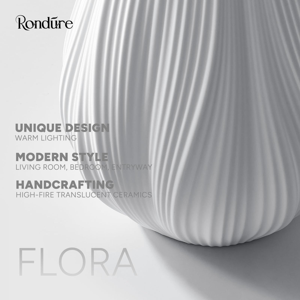 RONDURE 12.5" Modern Ceramic Table Lamp, Fully Dimmable Bedside Lamp for Bedroom Living Room Nightstand, White Translucent Ceramic Shade, Warm Ambient Decorative Corded Lighting, Bulb Included