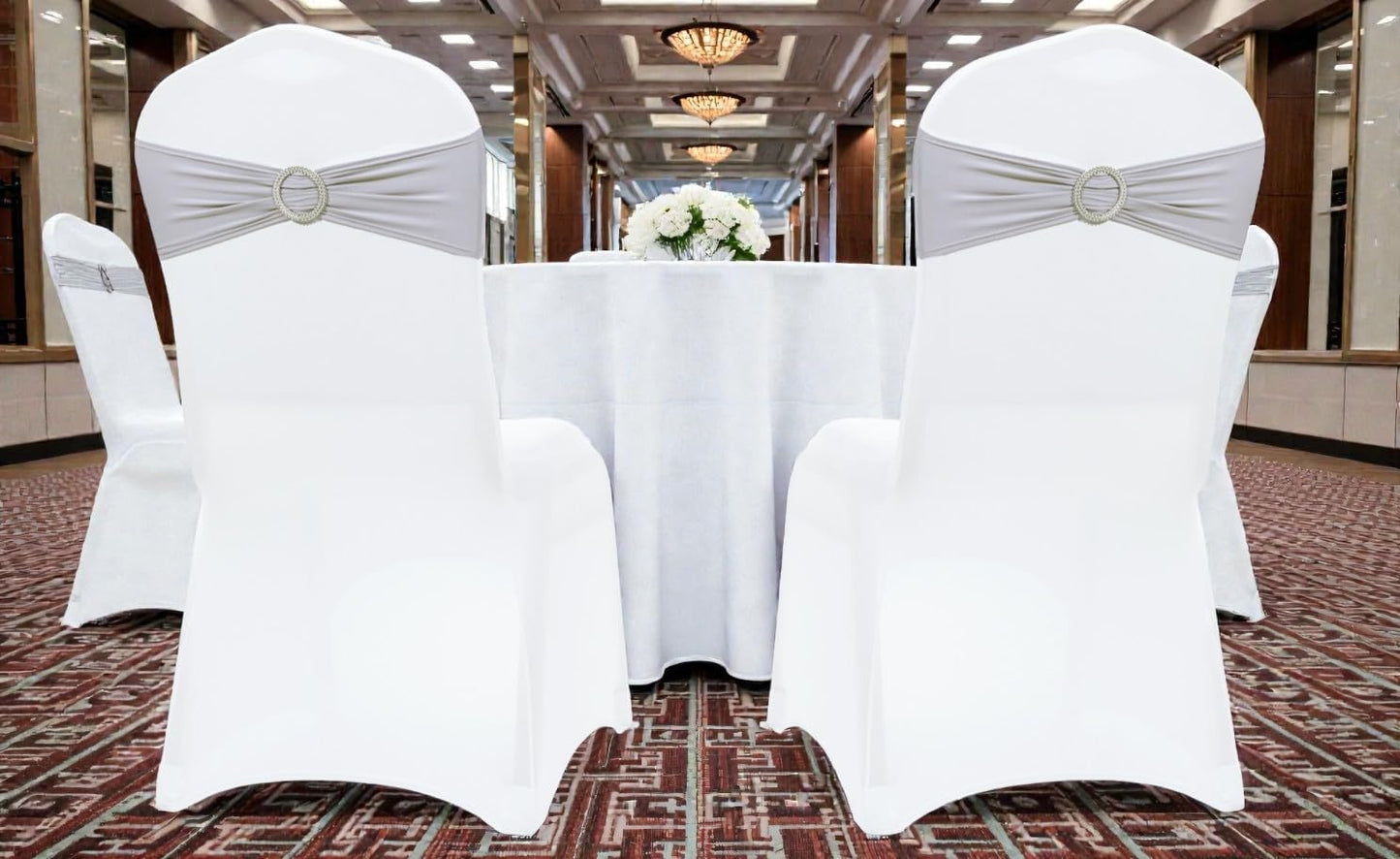 MDS Spandex Chair Sashes - Universal Fit Elastic Stretch Ties with Buckle for Weddings | Light Silver, Pack of 200
