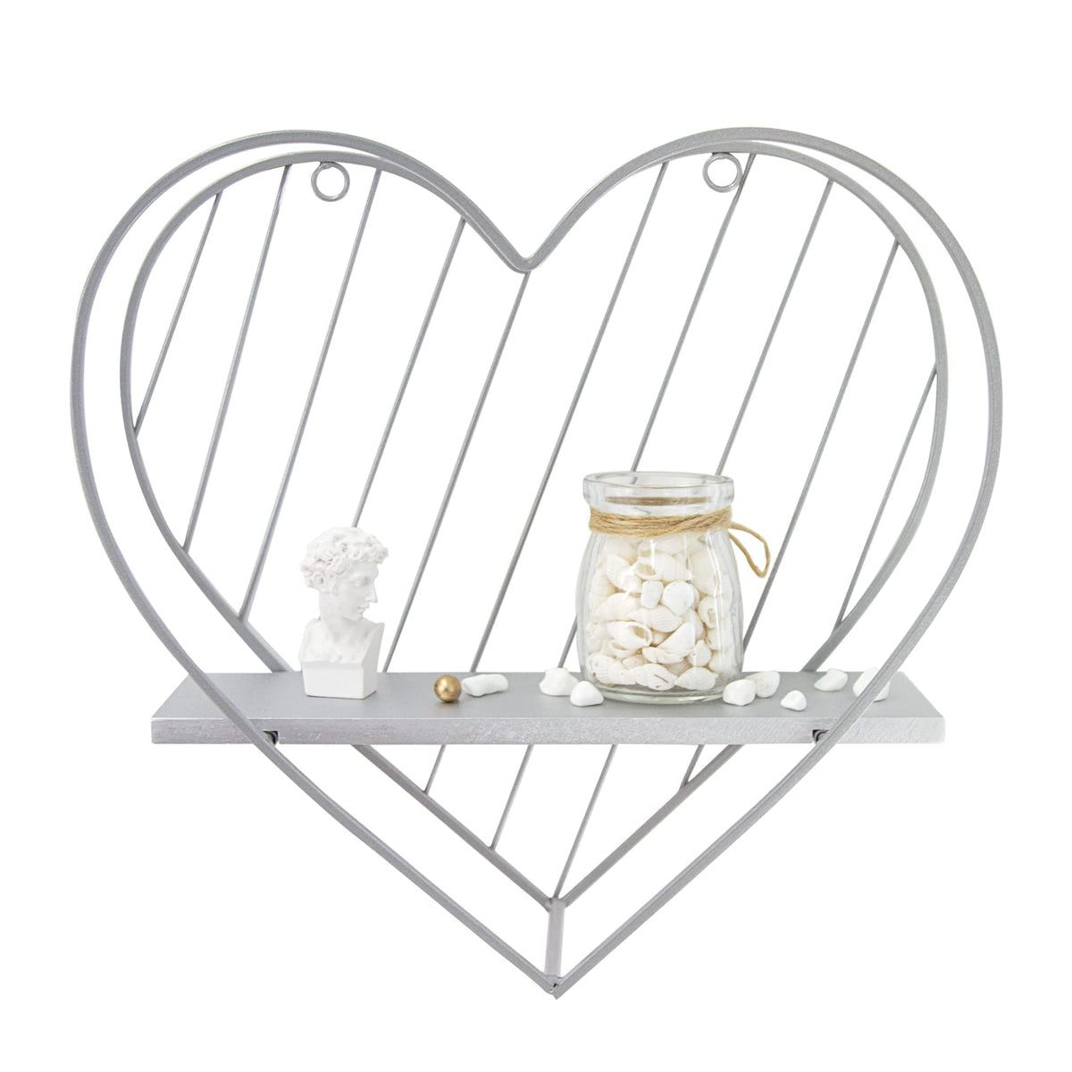 Afuly Wall Shelf Metal Grey Floating Shelves Heart Design Small Shelf Storage Rack Modern Romantic Farmhouse Style Cute Fancy Unique Nursery Room Bathroom Bedroom Wall Decor