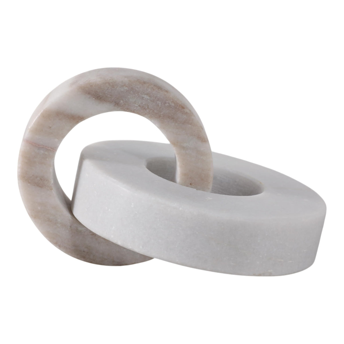 Home Decor and Bathroom Decor Marble Double Ring - Modern Shelf Sculpture and Office Accents for Room Styling - Coffee Table Ornaments and Living Room Decor Statues Design - 6", White & Beige