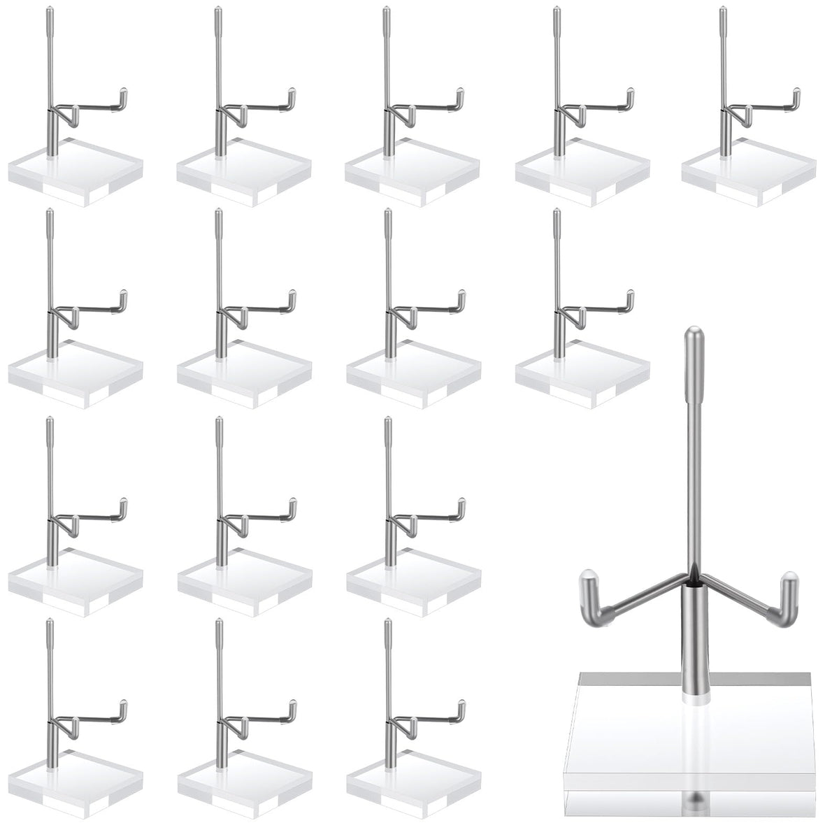 16 PCS Adjustable Metal Arms Display Stand, 2 X 2 X 3.5 Inch Small Rock Display Stand with Acrylic Base Small Displays Easel Holder Crystal Displays Stands for Picture Coral Geodes Mineral Agate