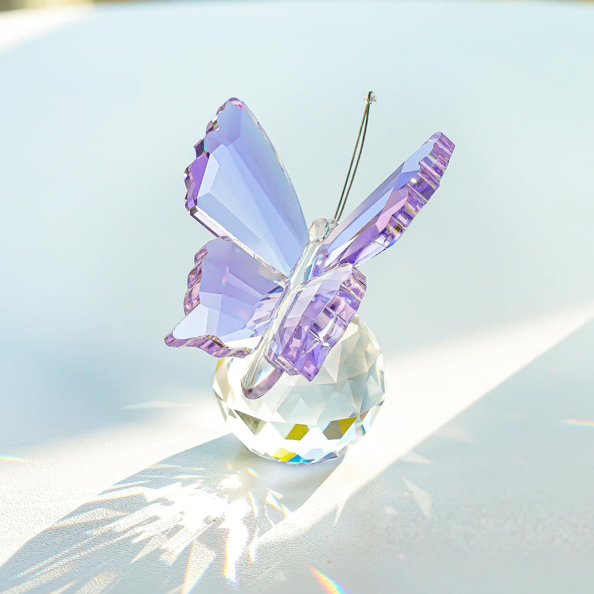H&D HYALINE & DORA Crystal Cut Butterfly Animal Ornament and Purple Crystal Butterfly Figurine with Crystal Ball Base
