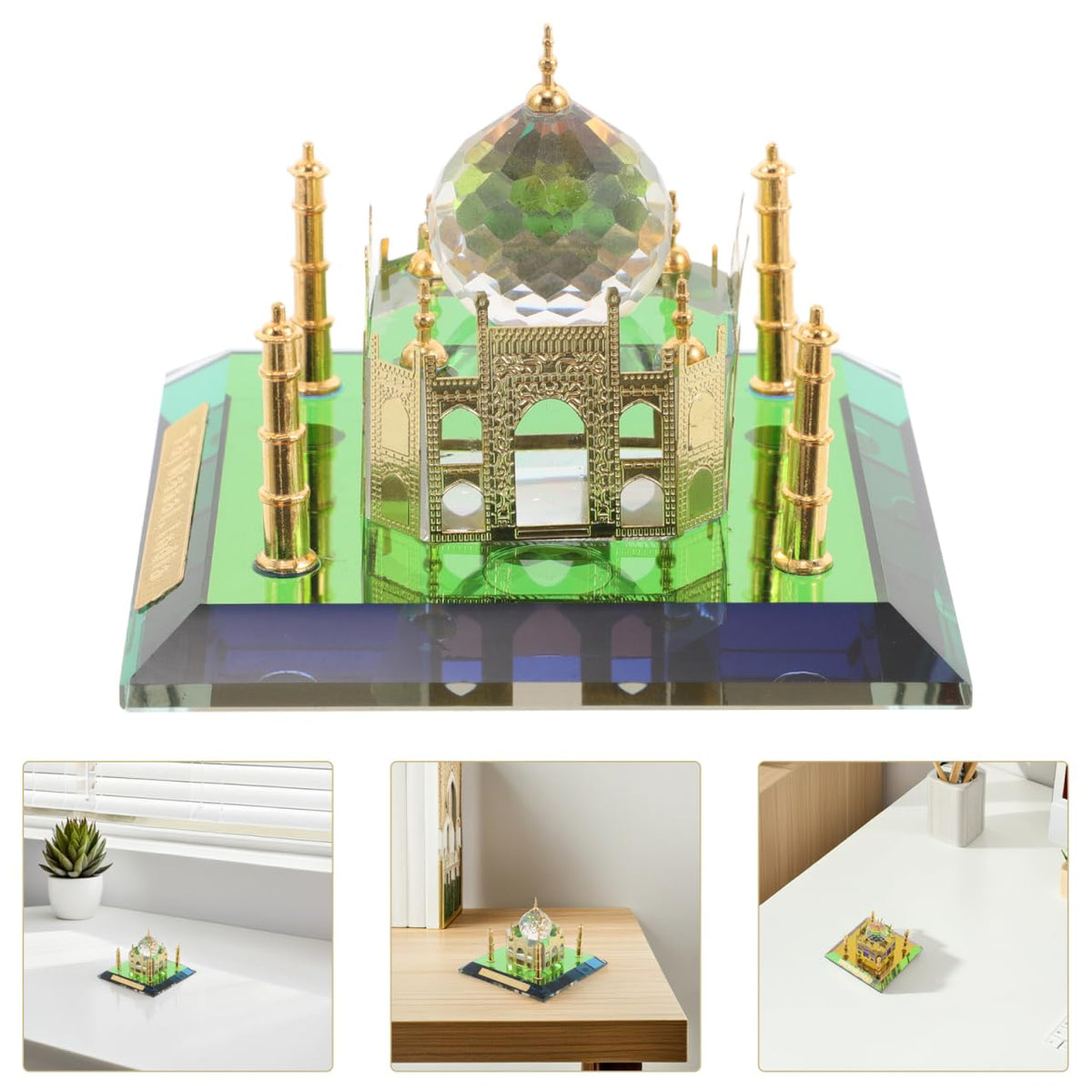 PRETYZOOM Taj Mahal Architecture Model Ornament, 2.75 in Metal Inlay Building Sculpture with Intricate Detailing for Desktop Display, Home Office Decor & Collectors