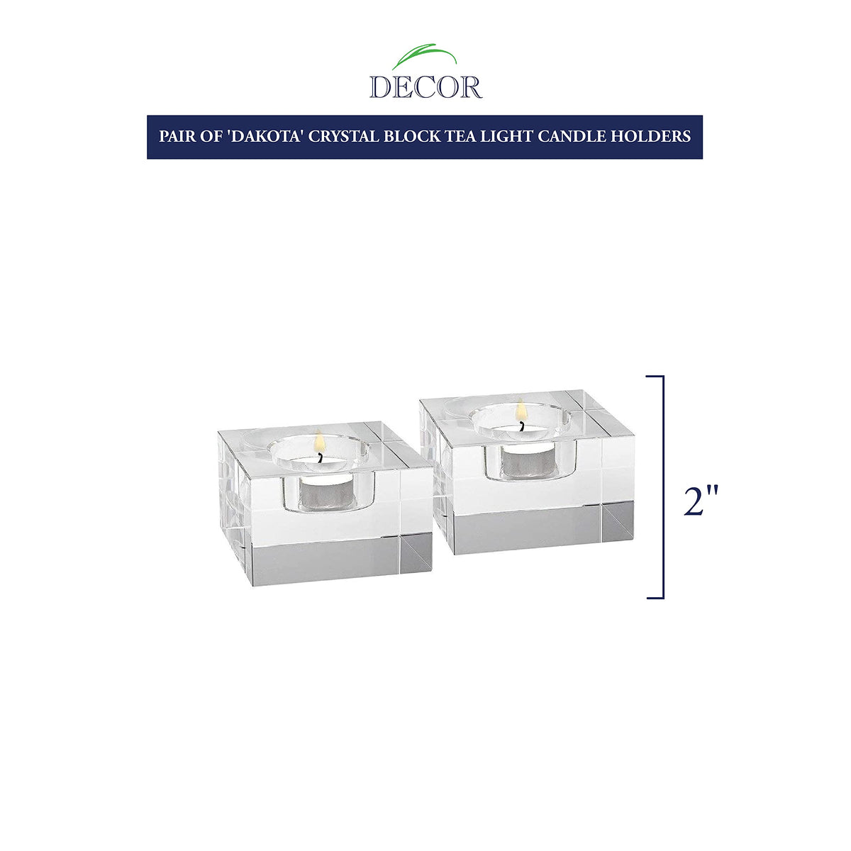 Badash Dakota Crystal Tealight Holders - 2" Tall Glass Candle Holders in Modern Brick Design (Set of 2) - Elegant Handcrafted Faceted Crystal Home Decor Accent