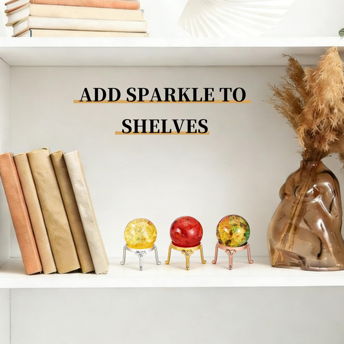 PATIKIL Crystal Ball 40mm, Ice Cracked Glass Ball with Metal Stand, Decorative Crystal Sphere Glass Paperweight for Home Office Table Decor, Pink/Gold