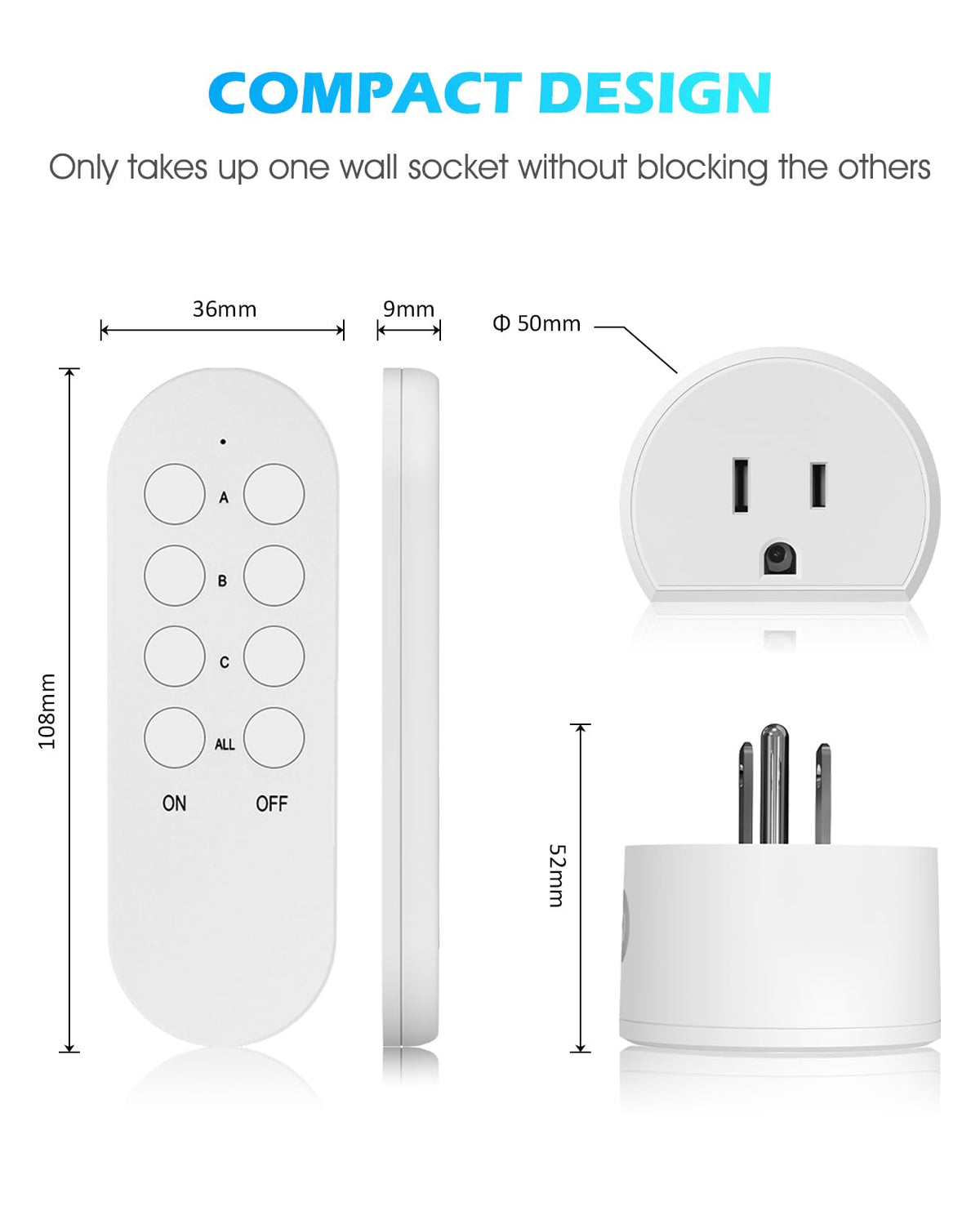 Wireless Remote Control Outlet, SURNICE Mini Remote Light Switch 10A/1200W for Christmas Lights, Up to 130 FT Long Range, FCC and ETL Certified