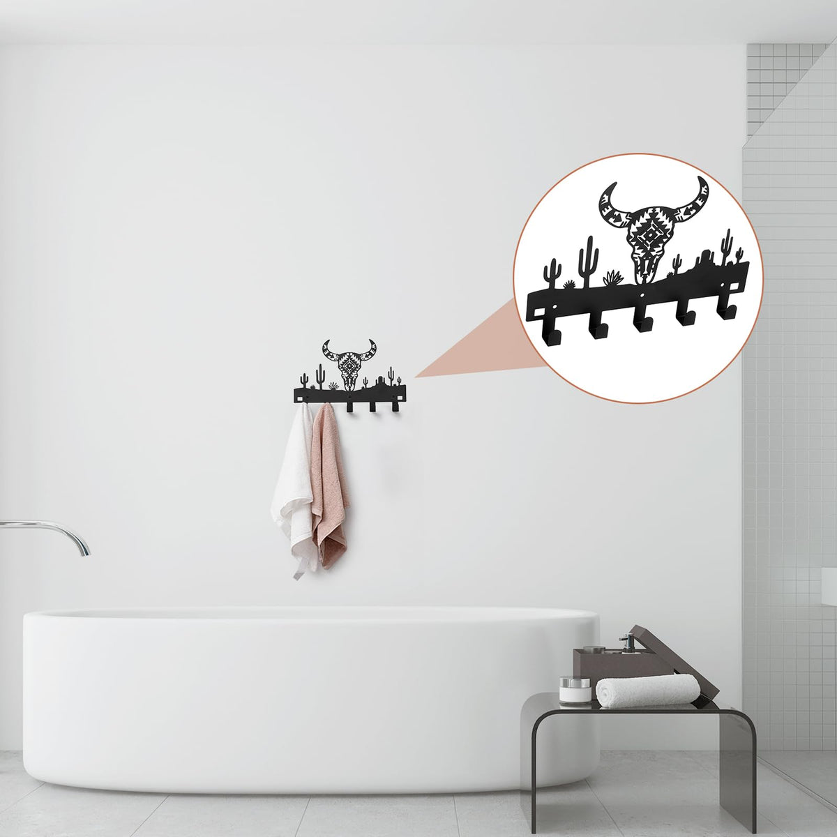 Reallnaive Western Bull Over The Door Hooks Bathroom Decor Wall Hanger Wall Mount Rack Holder for Towel, Hat, Coat, Cloth, Keychain, Bag, Christmas Party Gift