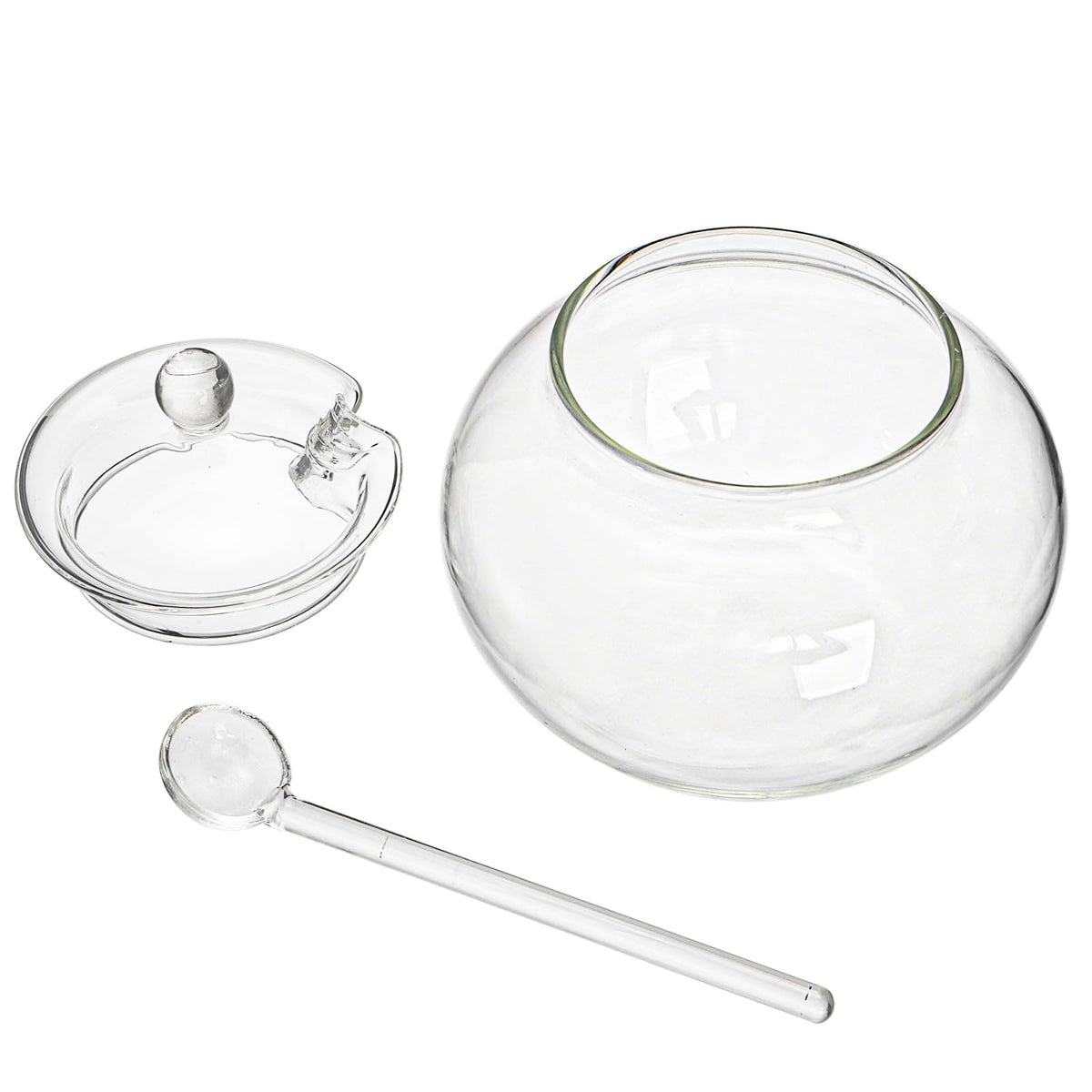 Frcctre Set of 2 Glass Sugar Bowl with Spoon and Lid, 11 Ounces Small Clear Salt Spice Pepper Seasoning Jar Condiment Container for Home Kitchen Coffee Bar