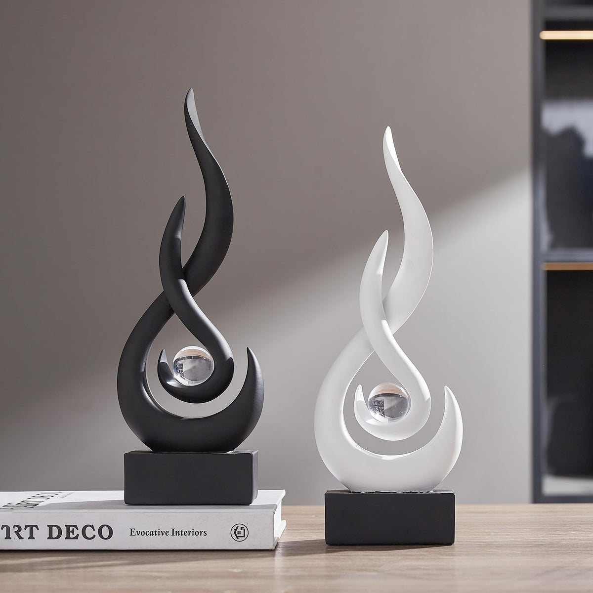 XYQXYQ Modern Abstract Art Table Decoration,Resin Flame Statue Modern Centerpiece Ornaments for Living Room Great Gift Idea Home Decor,Collectibles (Black)