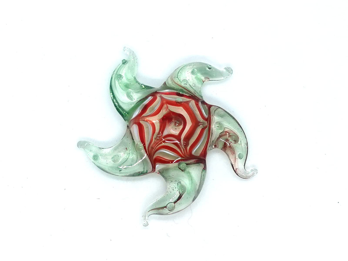 Sansukjai Starfish Tiny Figurines Hand Blown Glass Art Animals Sea Collectible Gift Home Décor (Green Red)