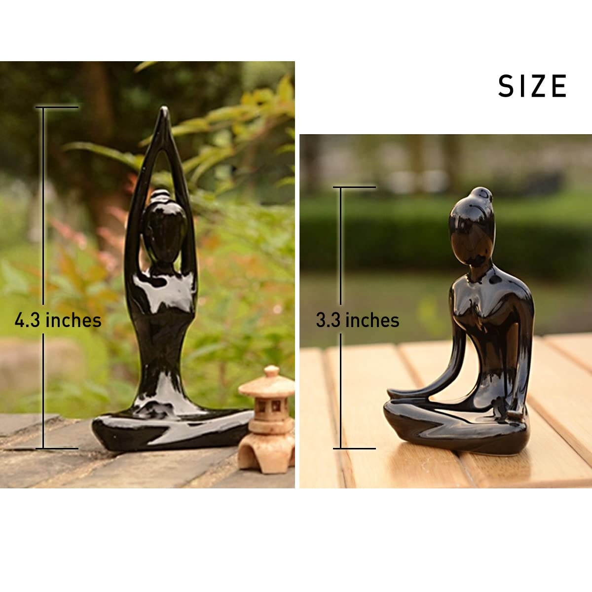 OwMell Lot of 4 Meditation Yoga Pose Statue Figurine Ceramic Yoga Figure Set Decor - Black