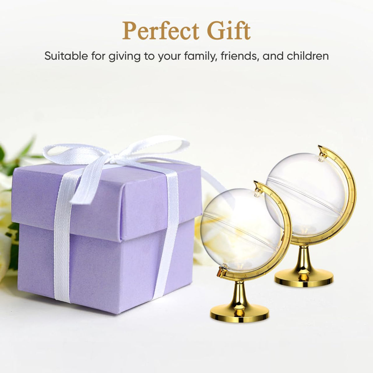 SHOWERORO Clear Plastic Candy Box 4.72X2.76X2.76 Inches Mini Globe Candy Container for Wedding Party Favors Christmas Event Decorations