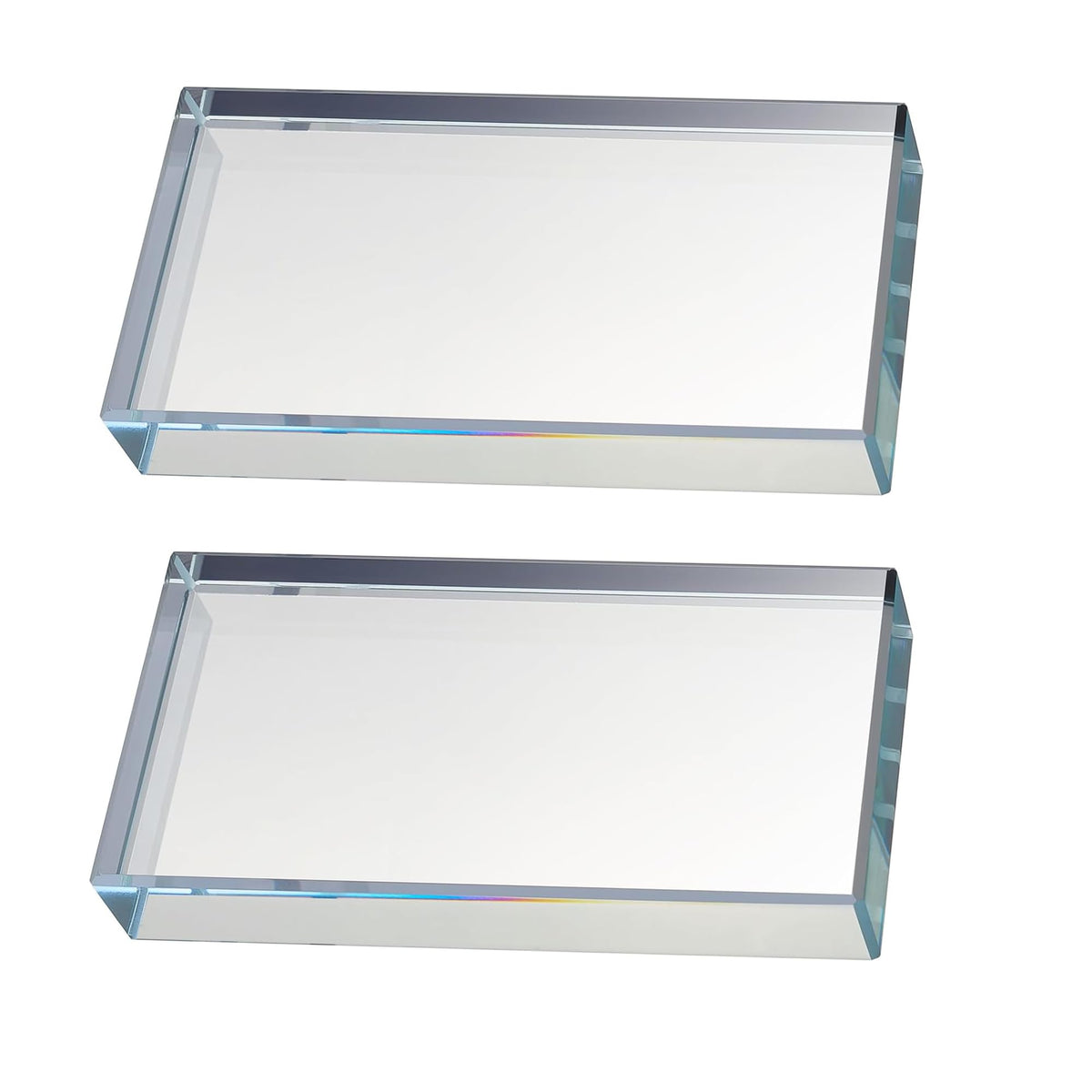 vskikris Glass Paperweight 2pc Set - Clear Transparent Paperweights for Office, Home Decor & DIY Crafts - Desk Organizer for Books, Documents (3.9"L × 2"W × 0.7"H)