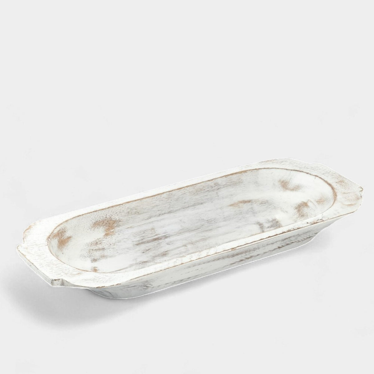 Mie Creations 16'' Large Wooden Dough Bowl for Decor, Farmhouse Decorative Centerpiece Oval Dough Bowls for Table | Handmade Long Wood Bowl, Thanksgiving Christmas Dining Decorations-Shabby Chic White