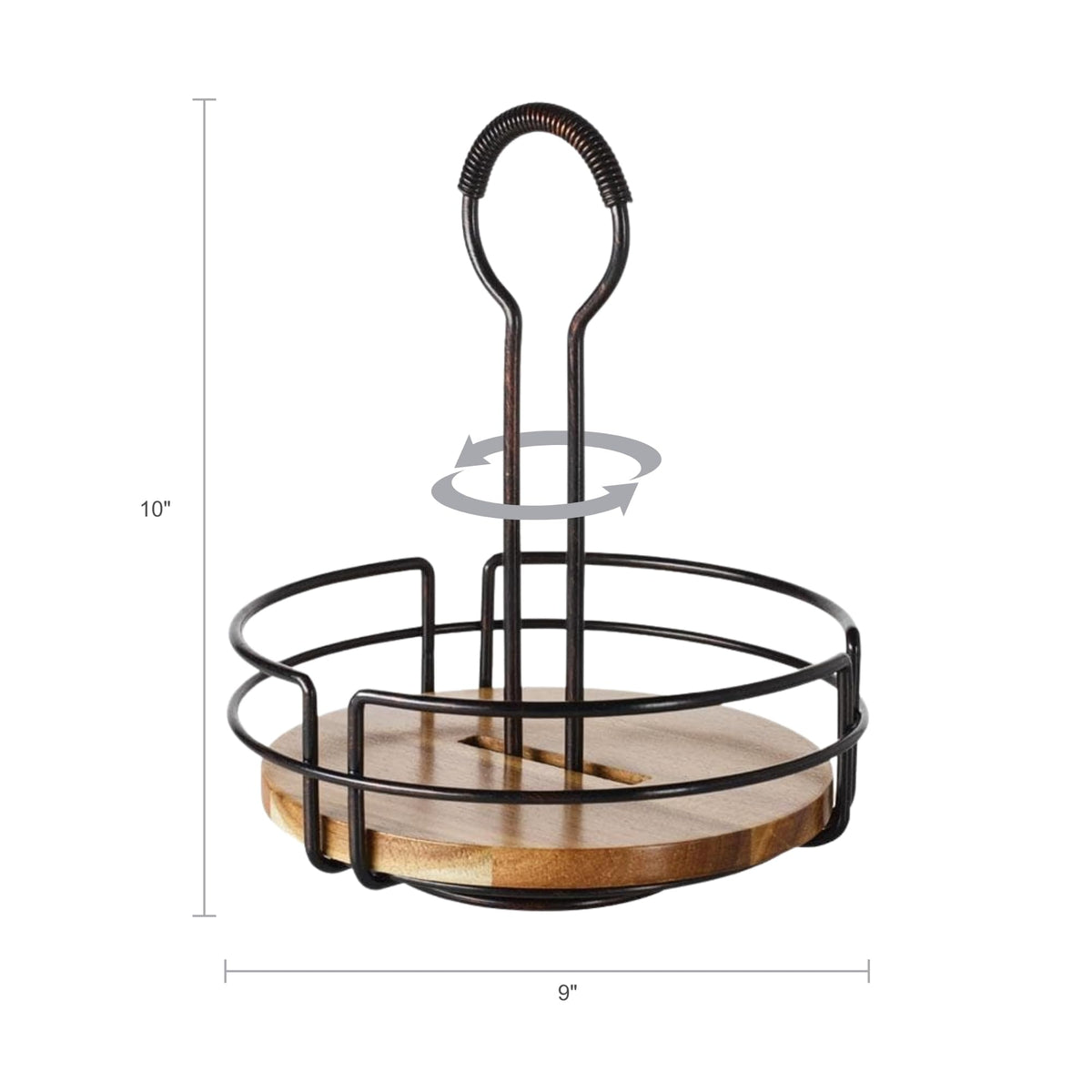 Mikasa Gourmet Basics Hanover Condiment Caddy with Rotating Caddy Organizer Design, Acacia Wood Insert - Durable, BPA-Free, Heavy-Gauge Carbon Structured Steel for Condiment Storage