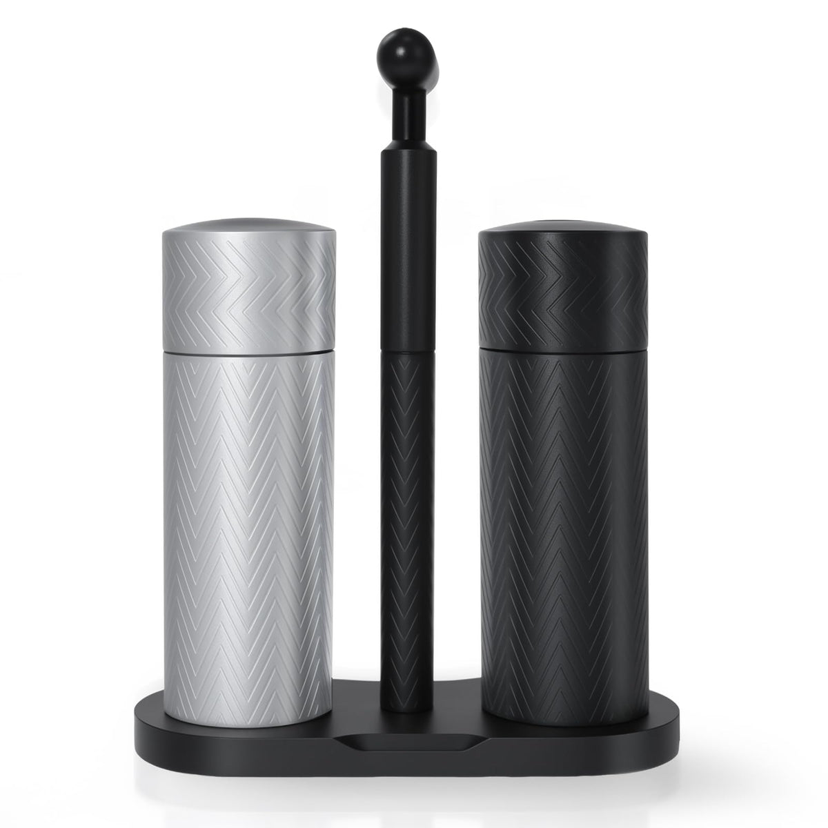 ARKNOAH Salt and Pepper Grinder Set 2-Pack with Stand, Adjustable Coarseness Mill - Aerospace Aluminum Body, Stainless Steel & Ceramic Core, Refillable Spice Grinders for Kitchen & BBQ