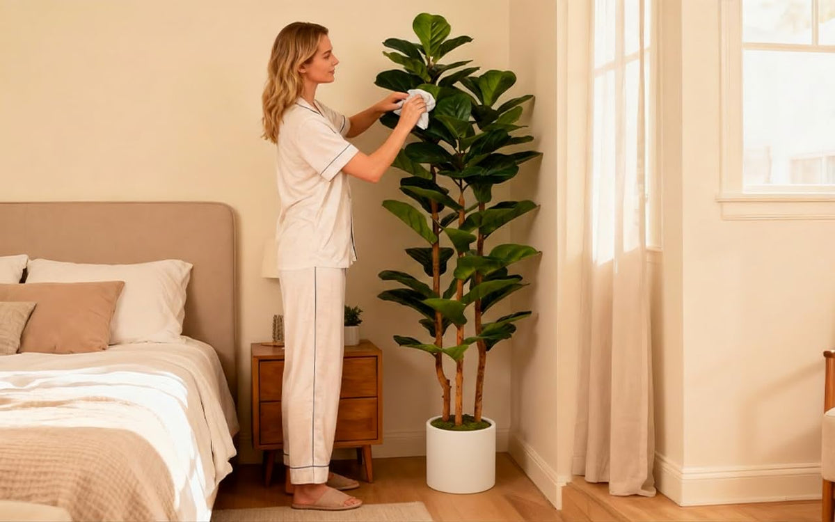 Artificial Fiddle Leaf Fig Tree 6FT with White Tall Planter-Large Faux Tree Tall Fake Floor Plant in Pot,Artificial Plants Indoor for Home Office Living Room Décor(Lyrata 6FT)
