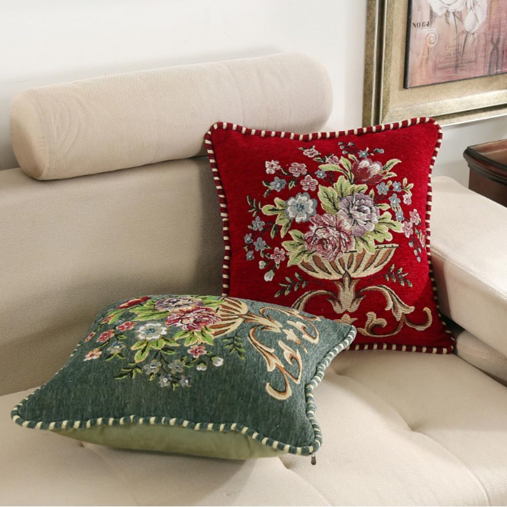 Qupace 2 Pcs Gray Chenille Vintage Embroidered Throw Pillow Covers 18x18in,Grey Tassel Vintage Pattern Pillow Covers, Floral Embroidered Cushions Covers for Sofa Couch Bed Chairs Car