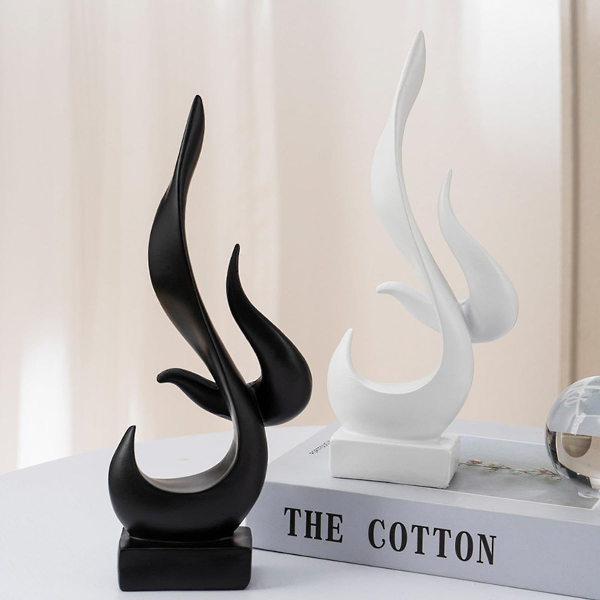Bocnity Modern Flame Sculpture Decor Flame Statue Resin Sculptures Abstract Art Figurines Centerpiece Sculpture for Home Decor Living Room Stand Coffee Table Office Decor(Black-B)
