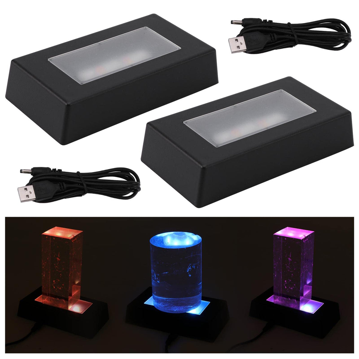 2 Pack LED Light Stand Base, 7 Color Rectangle Display Pedestal Lighted Box