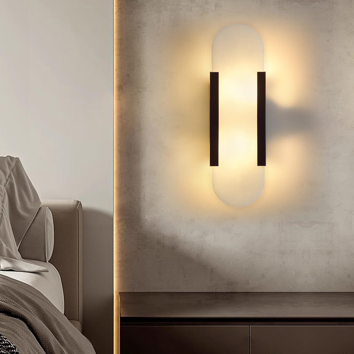 Fanyank 13.8in Alabaster Wall Sconces,Natural Marble Wall Lighting,Alabaster Wall Lamp for Bedroom Stairs, Living Room, Vanity, Hallway Bedside(Bulb Included)