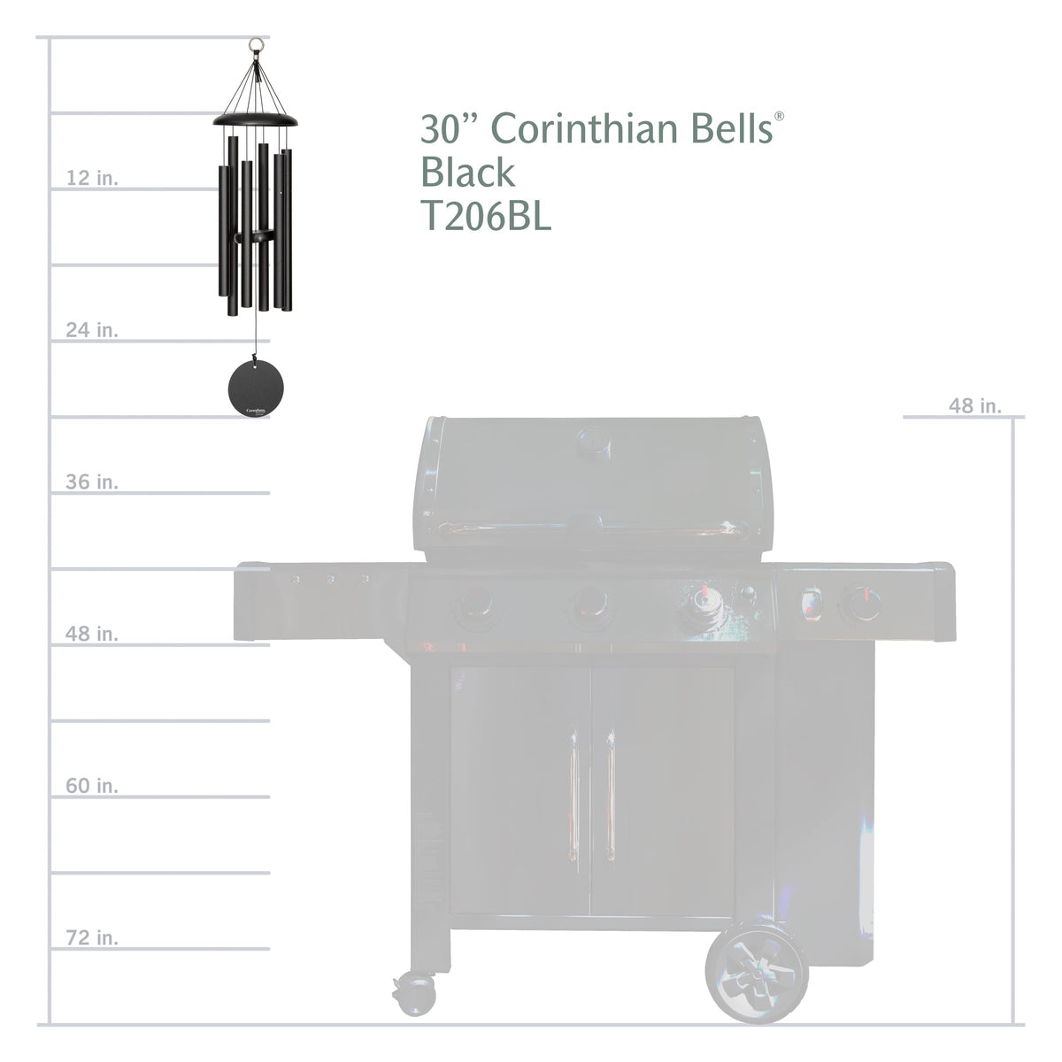 Corinthian Bells 30 Inch Black Wind Chimes for Outside, Modern Metal Outdoor Wind Chime for Patio Decor, Made in USA