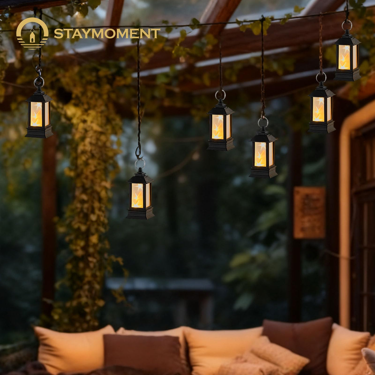 Staymoment Black Lanterns Decorative Indoor: 24 Pcs Starlight Mini LED Lantern for Centerpiece Table Decorations Halloween Christmas Wedding Party Camping Decor