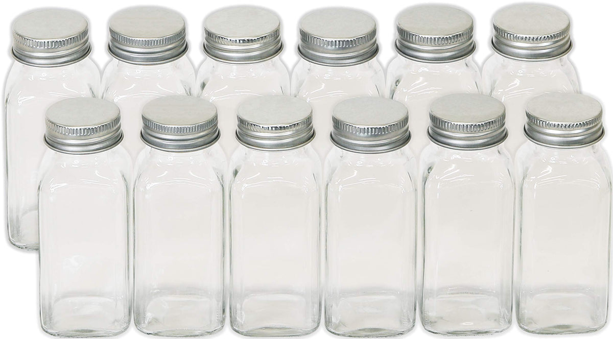 Simple Houseware Spice Jars 6 Ounce Square Glass Bottles with Shaker Lids, Funnel and Labels for Seasoning & Storage, 24 Pack