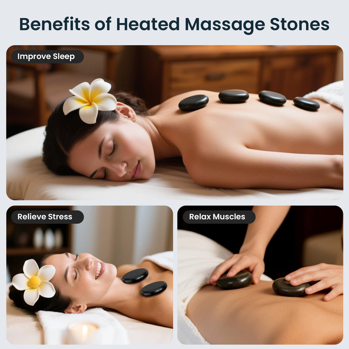 StateRiver Shell Hot Stones Massage Set, 18-Piece Basalt Hot Stones with Heater Kit, Featuring an Elegant Seashell Design for Spa Use. Perfect for Relaxation, Healing, and Pain Relief. (Blue)