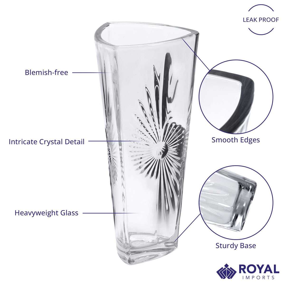 Crystal-Look Glass Flower Vase Centerpieces for Tables 11.5" x 5" Star Design Glass Vase Candle Holders Wedding Decor Vases for Centerpieces, Home & Event Decorations - Royal Imports
