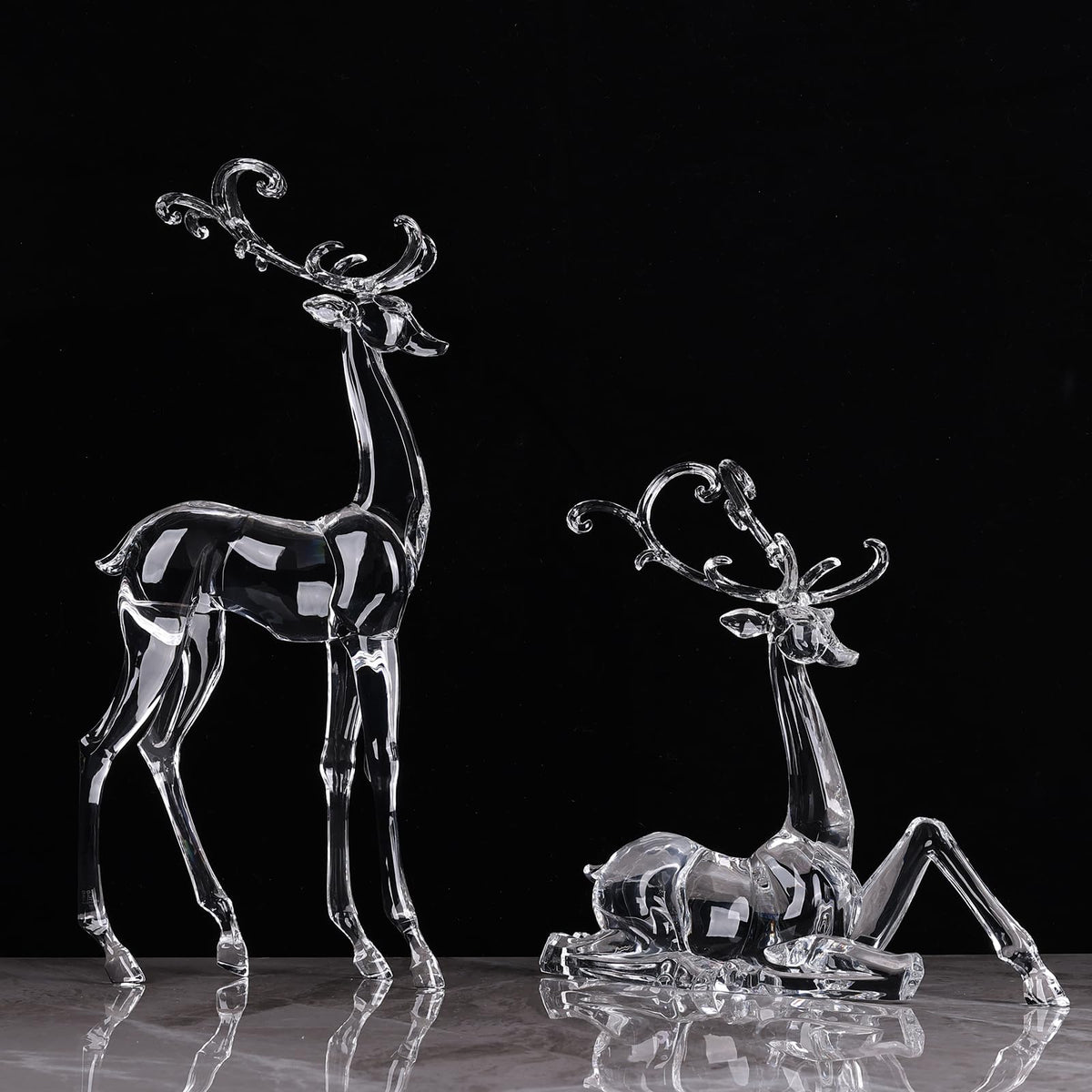 LINYTHER Large Luxury Clear Acrylic Reindeer Figurine for Christmas Decor, Elegant Transparent Crystal-Like Deer Sculpture for Table, Shelf, and Decorative Centerpiece (White Sitting 11.4")