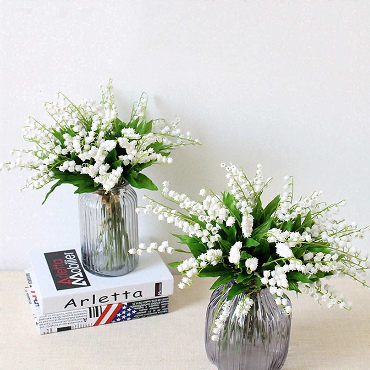 Tinsow 20 Pcs Artificial Lily of The Valley Faux Flowers Bell Orchid Wedding Bouquet, May Flower for Home Garden Wedding Party (20)