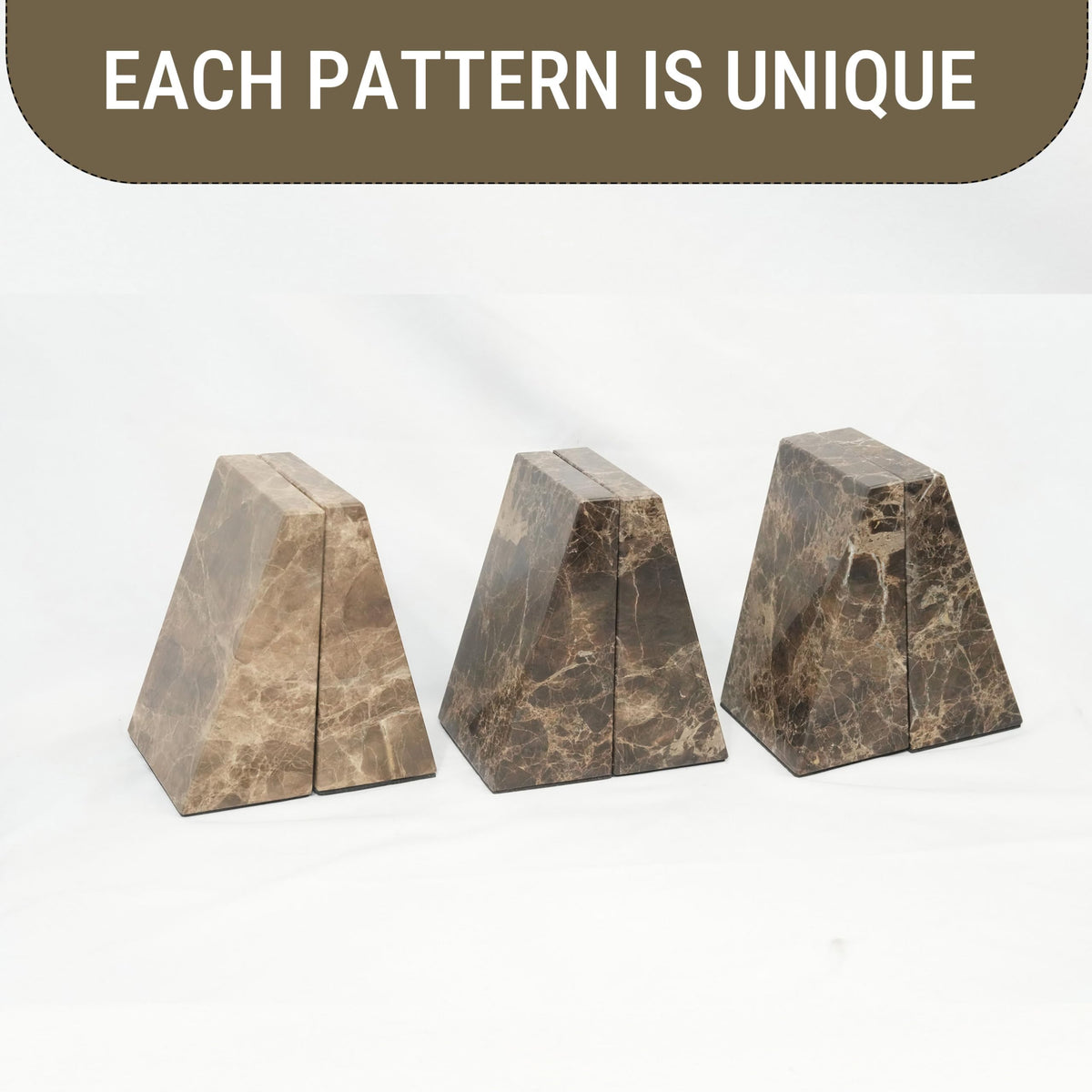 Decorative Bookends for Bookshelves, Set of 2 Marble Bookends for Living Room, Office, Bedroom, Heavy Duty,2 Pieces, Brown