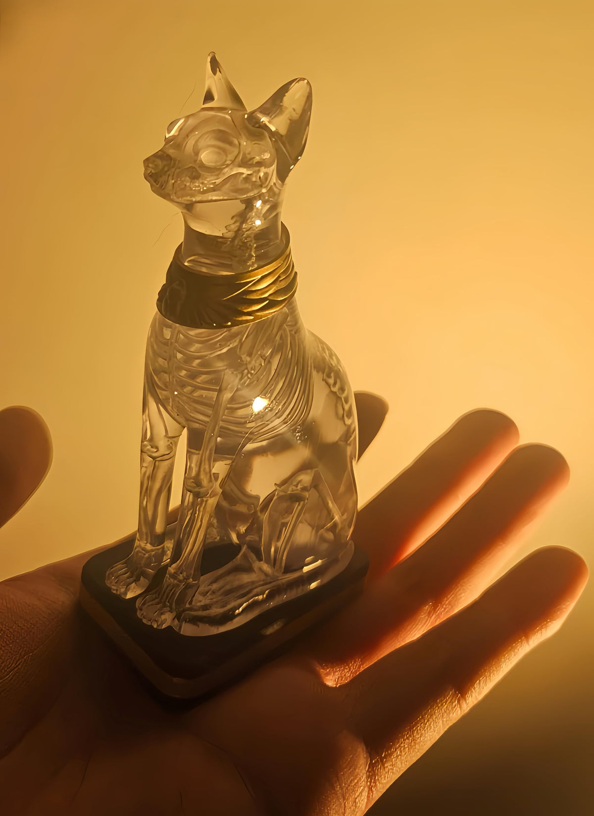 Hylophlogis 4.3 inches Tall Handcrafted Transparent Resin Cat Skeleton Statue - Egyptian Bastet Anatomical Model for Art Students, Medical Study, Unique Home Decor & Gift for Cat Lovers, Collectors