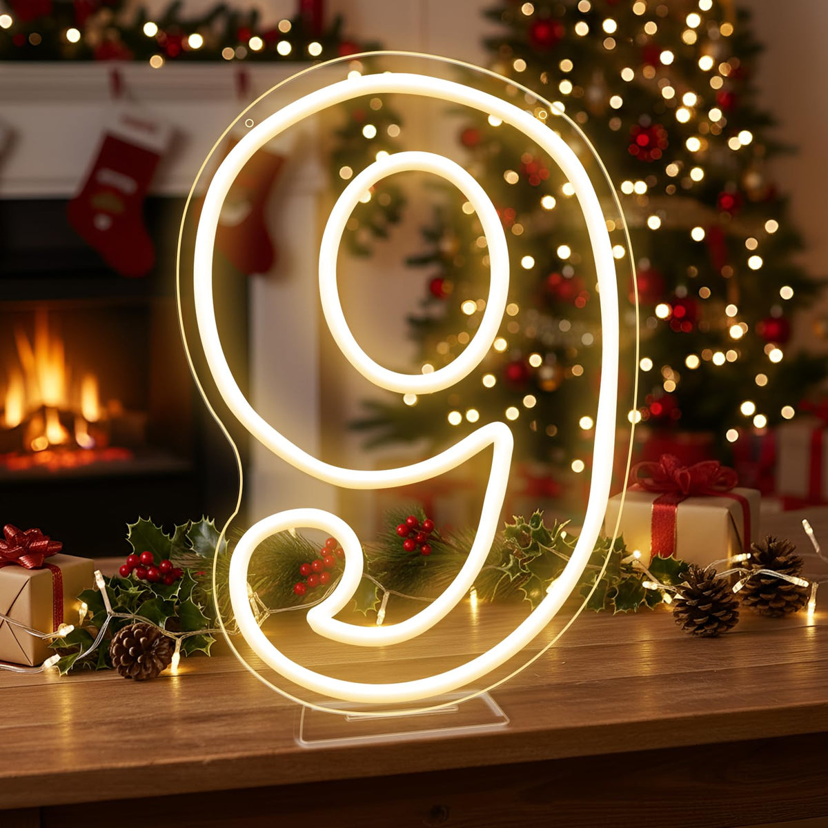 RUMONZS LED Acrylic Light up Number, Decorative Transparent Light up Letters USB Powered Big Number Sign Light for Birthday, Night Light, Party, Anniversary, Christmas, Home Decor, Wedding 11.8'' (number9)