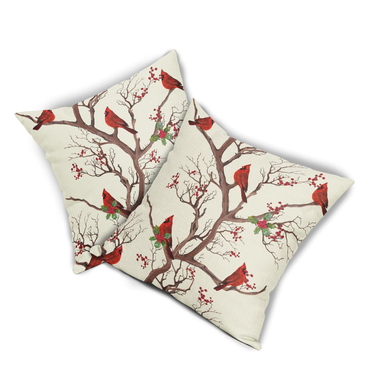 Aytipun Red Winter Bird Pillow Covers 18x18 Set of 2 Rustic Christmas Bird Branches Leaf Print Decorative Outdoor Pillowcases Rustic Farmhouse Throw Cushion Case Decor for Couch Sofa Bed