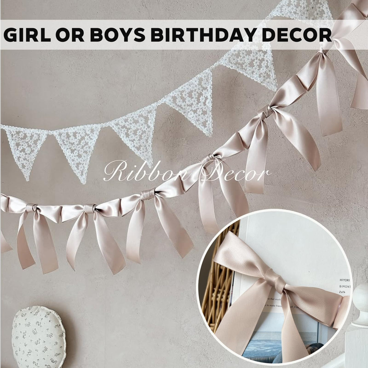 Dusty Pink Bow Garland, Pre-Assembled 6 ft β Single Accent Decoration for Bridal Shower, Baby Shower & Birthday Parties | Soft Matte Satin Bows (Dusk Rose)