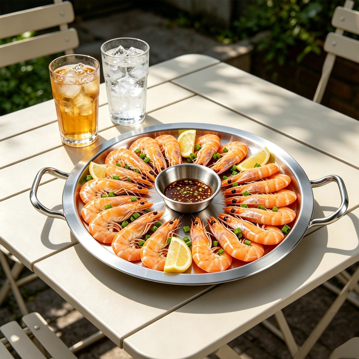 2 Set 12 Inch Chilled Serving Trays for Parties, Shrimp Cocktail Serving Dish with Ice Tray, Stainless Steel Chilled Party Platter, Cooling Charcuterie Serving Board for Fruits Veggies Buffet Parties