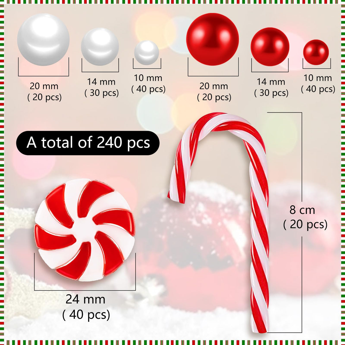 ZHWKMYP 240Pcs Christmas Vase Filler Decorations, Christmas Floating Vase Filler for Centerpieces, White and Red Candy Cane Decor
