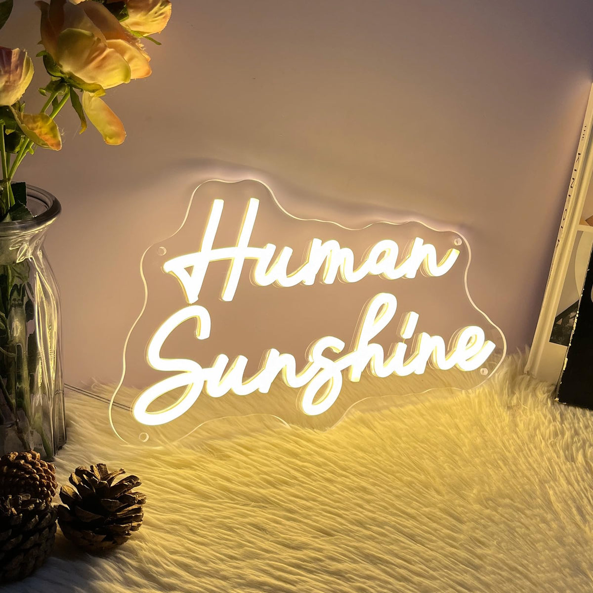Human Sunshine Neon Sign for Wall Decor Customized Led Neon Light Sign Personalized Birthday Marry Wedding Christmas Gift Sign Party Bedroom Bar Home Room (Warm White,35Ă20.2 CM)