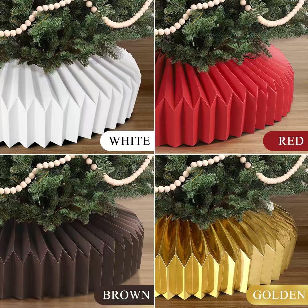 JOICEE Honeycomb Christmas Tree Collar,Foldable Paper Christmas Tree Ring Modern Tree Base Cover Basket Skirt Collars for Artificial Trees Christmas Holiday Home Decoration (Gold)